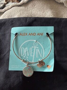 Alex and Ani Silver Bracelet with Light Blue Enamel 'DIVE IN' Charm